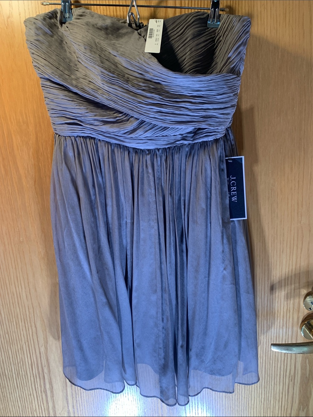 New! J. Crew 100% Silk Strapless Ruched Chiffon Dress in Gray - Size 12